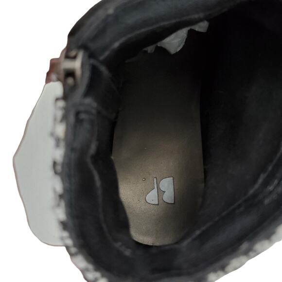 bp | Leather and Herringbone Knit Side Zip Heeled Ankle Trolley Booties - Picture 9 of 10